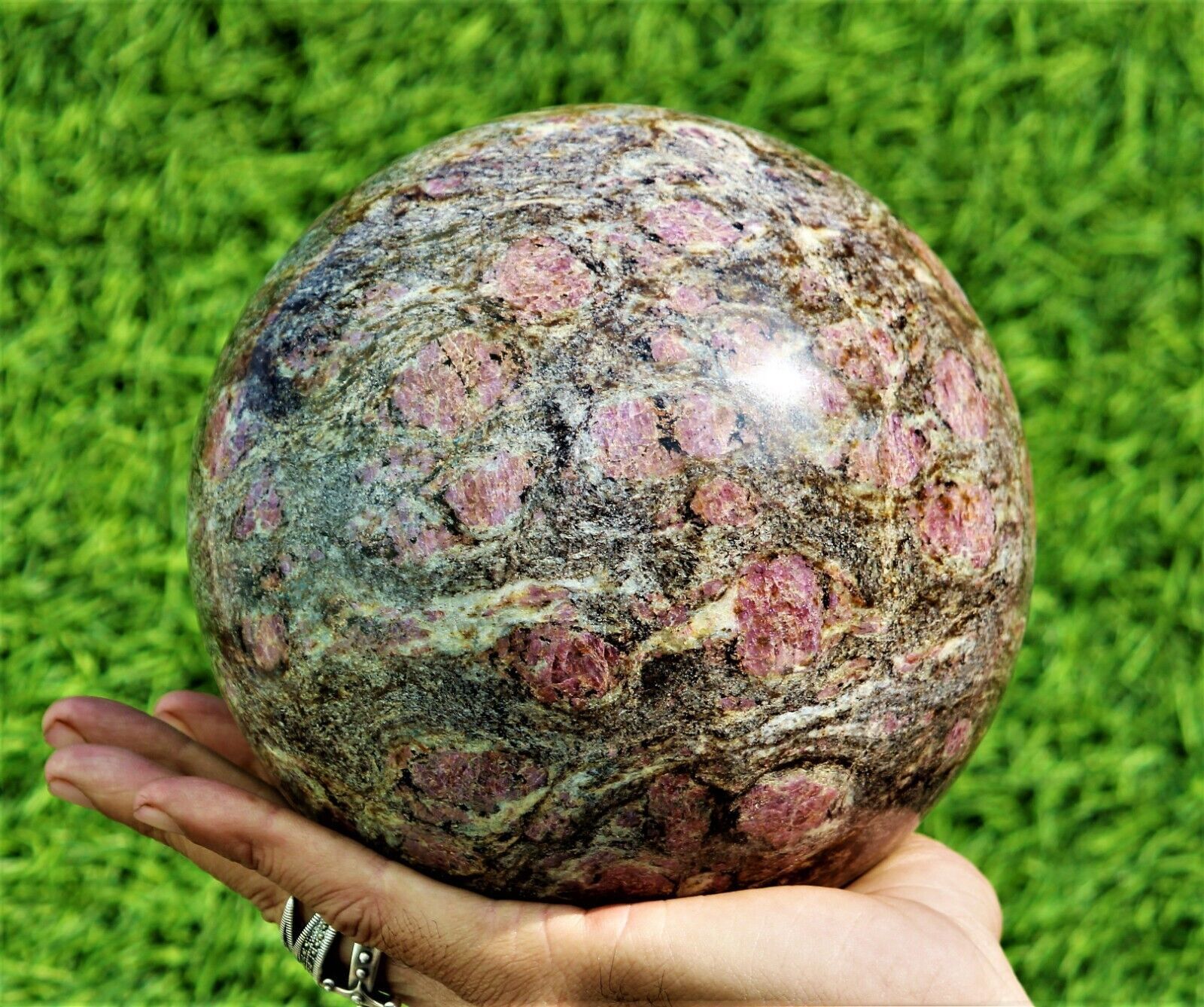 Pink Eudialyte Crystal Quartz Healing Chakra Energy Stone Sphere 15cm Globe Ball