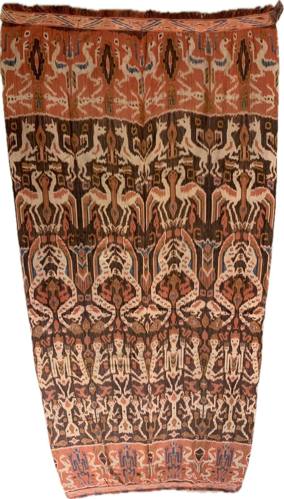 Vintage Indonesian Ikat Animal & Figures Intricately Woven Large Wall Tapestry