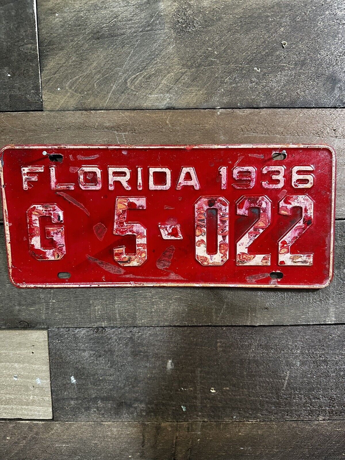 VINTAGE 1936 FLORIDA TAG TRUCK LICENSE PLATE #G 5-022