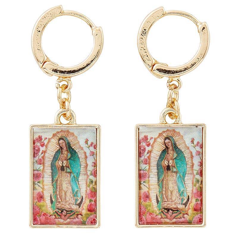Our Lady Of Guadalupe Gold Toned Earrings 0.75 in Charm Pack of 6 Catholic Gift