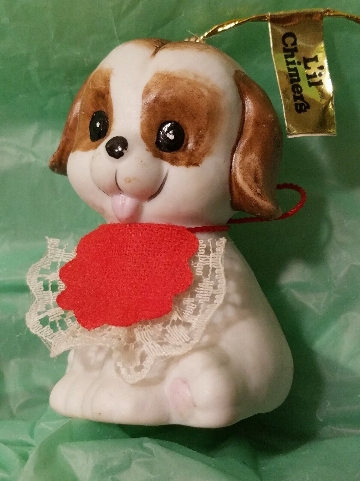 Vintage L\'il Chimer Handpainted, Fine Bisque Porcelain Dog Ornament/Bell