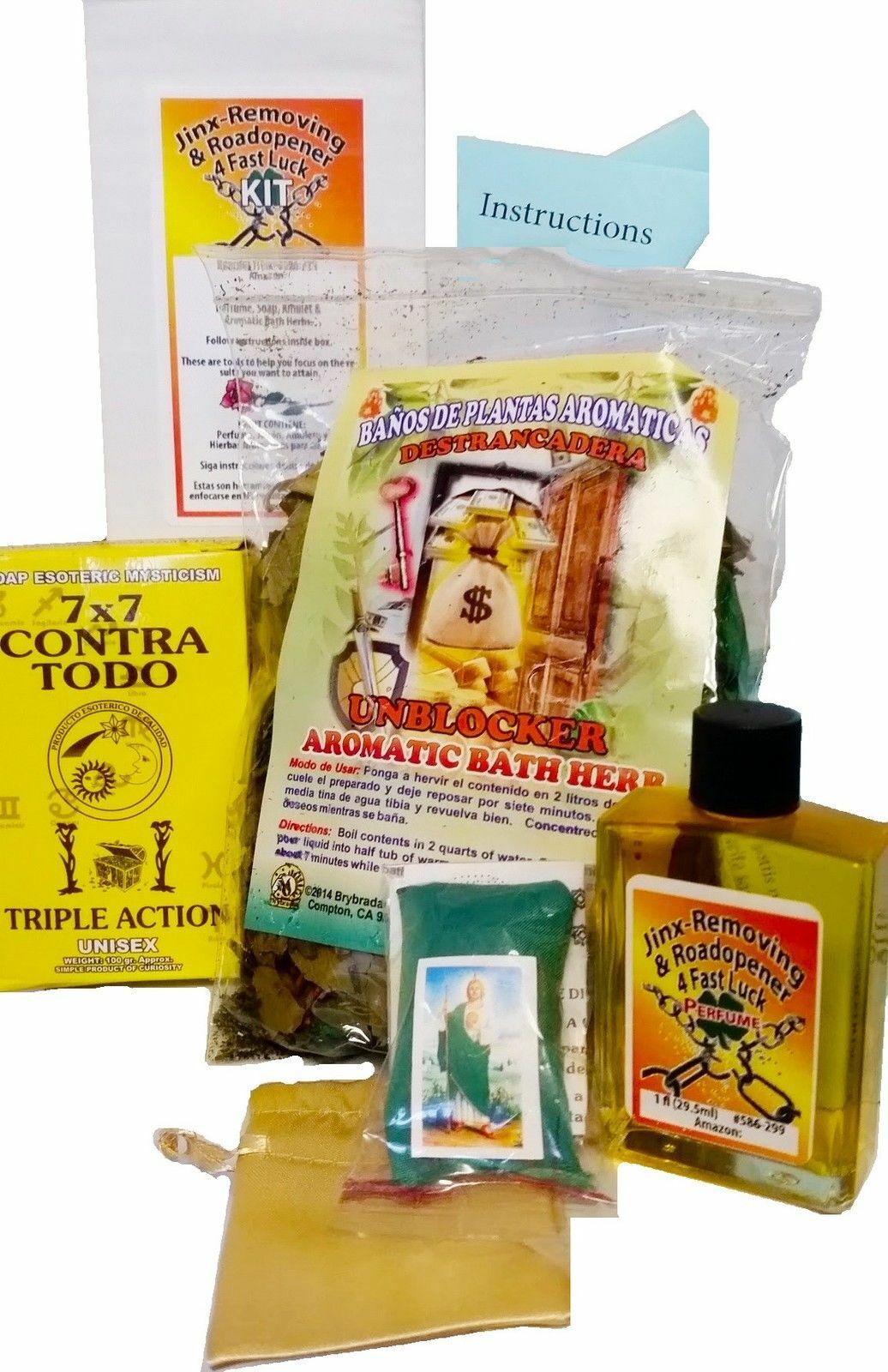 Jinx_Removing & Road Opener For Fast Luck Bath Kit with Perfume and Amulet