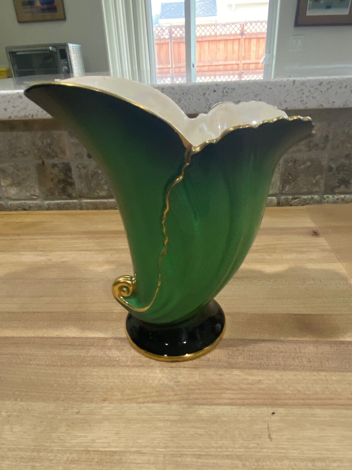 Carlton Ware Vert Royale Vase-England-Green-Gold Trim-6\
