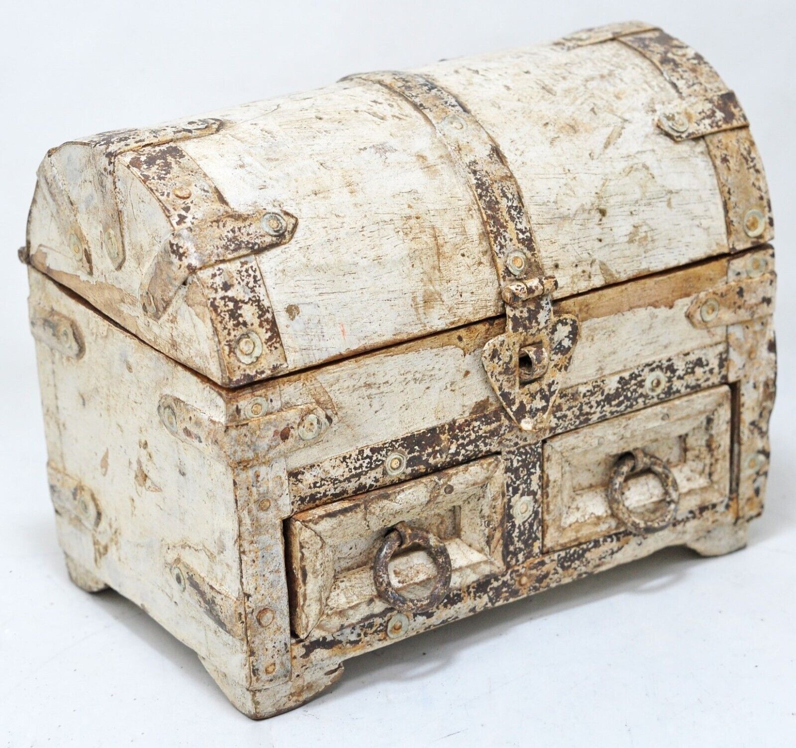 Vintage Wooden Small Half Round Storage Box Orignal Old Hand Crafted