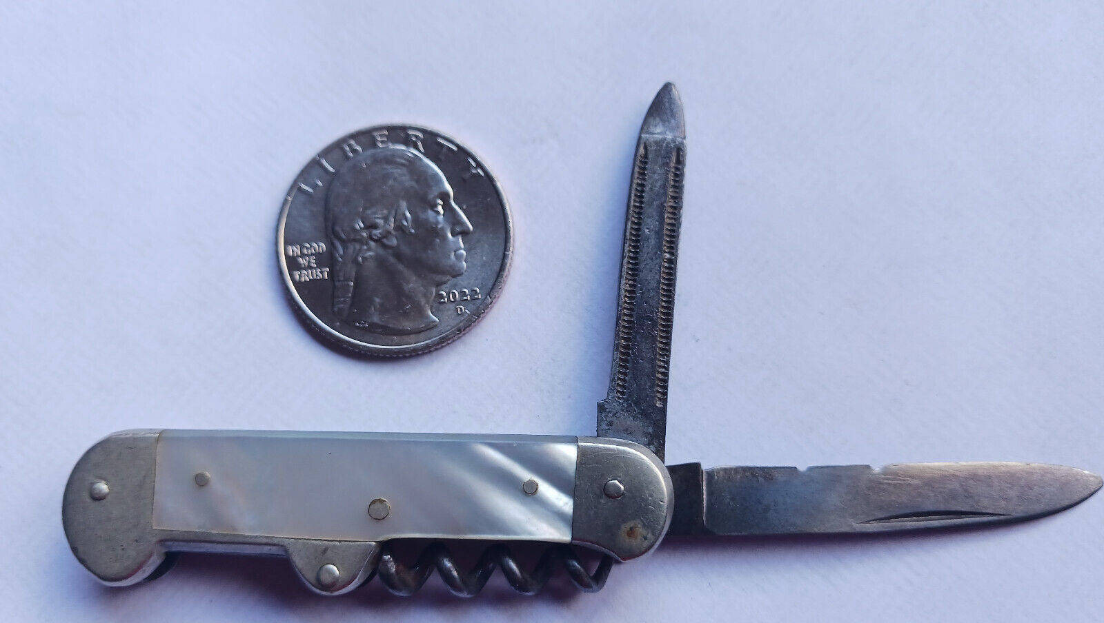 RARE Antique Gentleman Pocket Knife Corkscrew Mother of Pearl Blade File