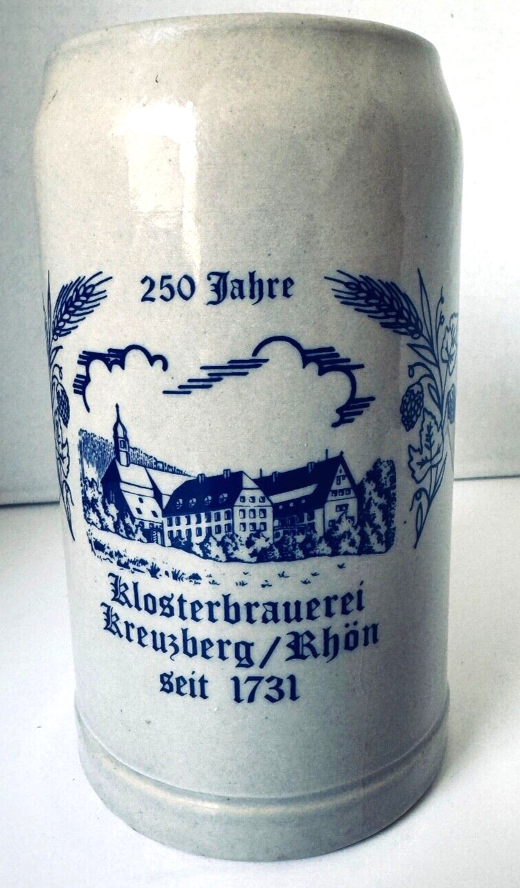 German 1 liter Beer Stein Stoneware Vintage Klosterbrauerei  Kreuzberg Rhon 1731