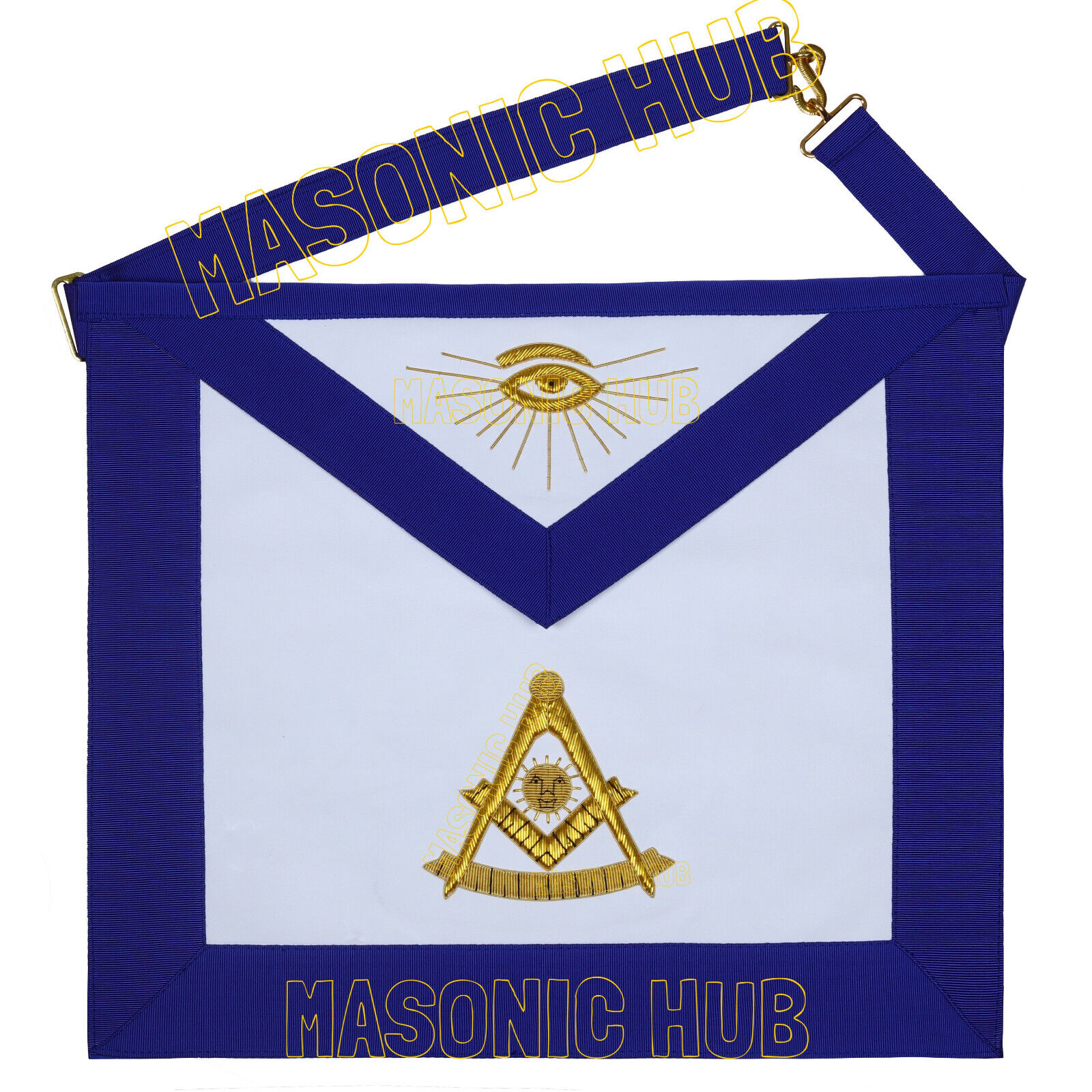 Handcrafted 100% Lambskin Blue Lodge Past Master Apron with Gold Bullion Threads