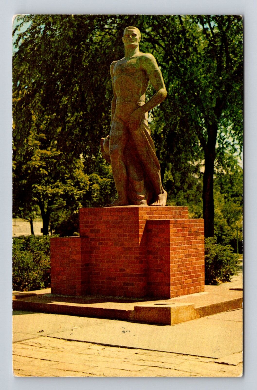East Lansing MI-Michigan, Michigan State U Spartan Statue Vintage c1994 Postcard