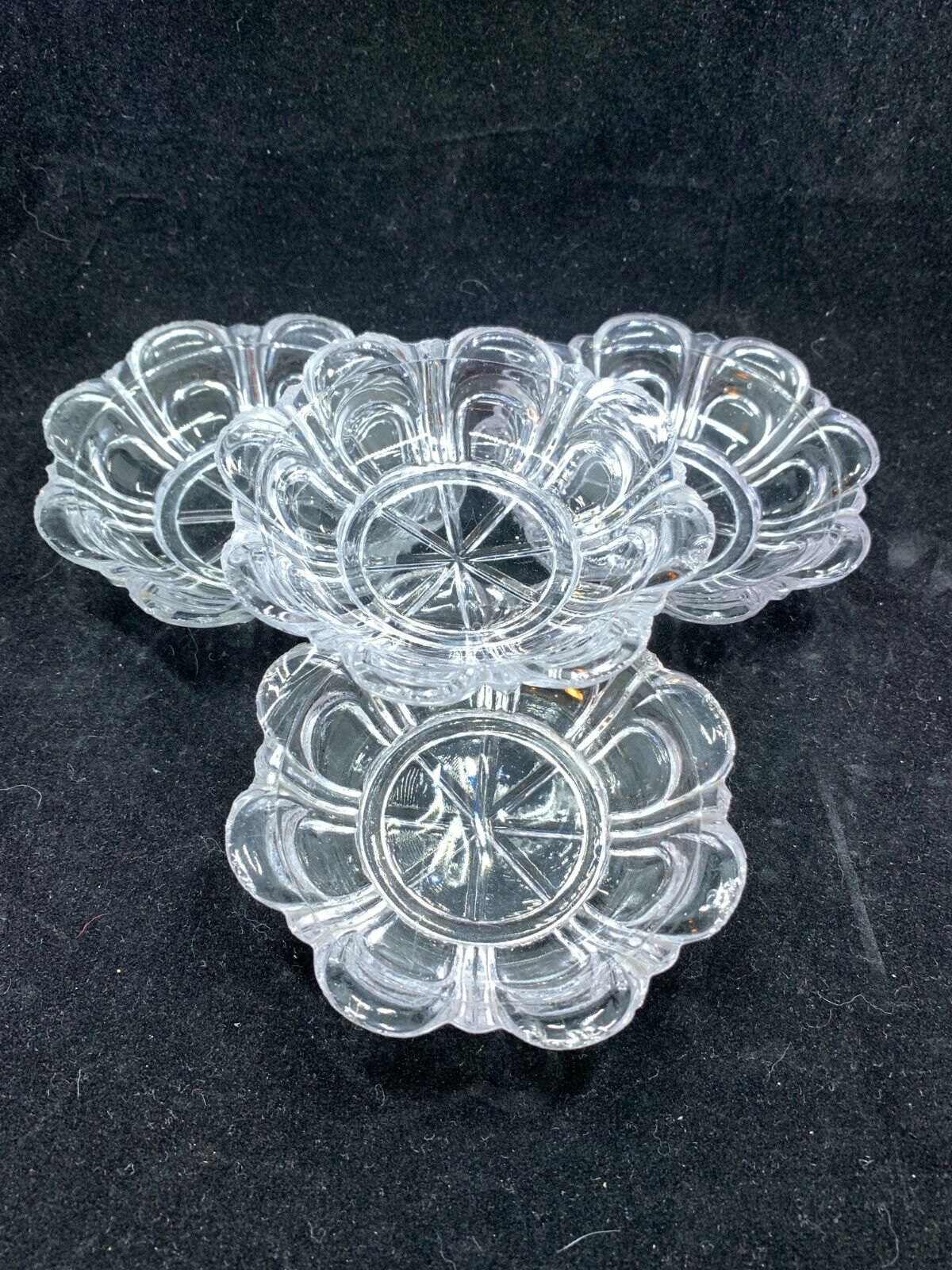 Antique Clear Flint Glass Lot of 4 Gothic pattern Honey dishes 1840-1860 4\