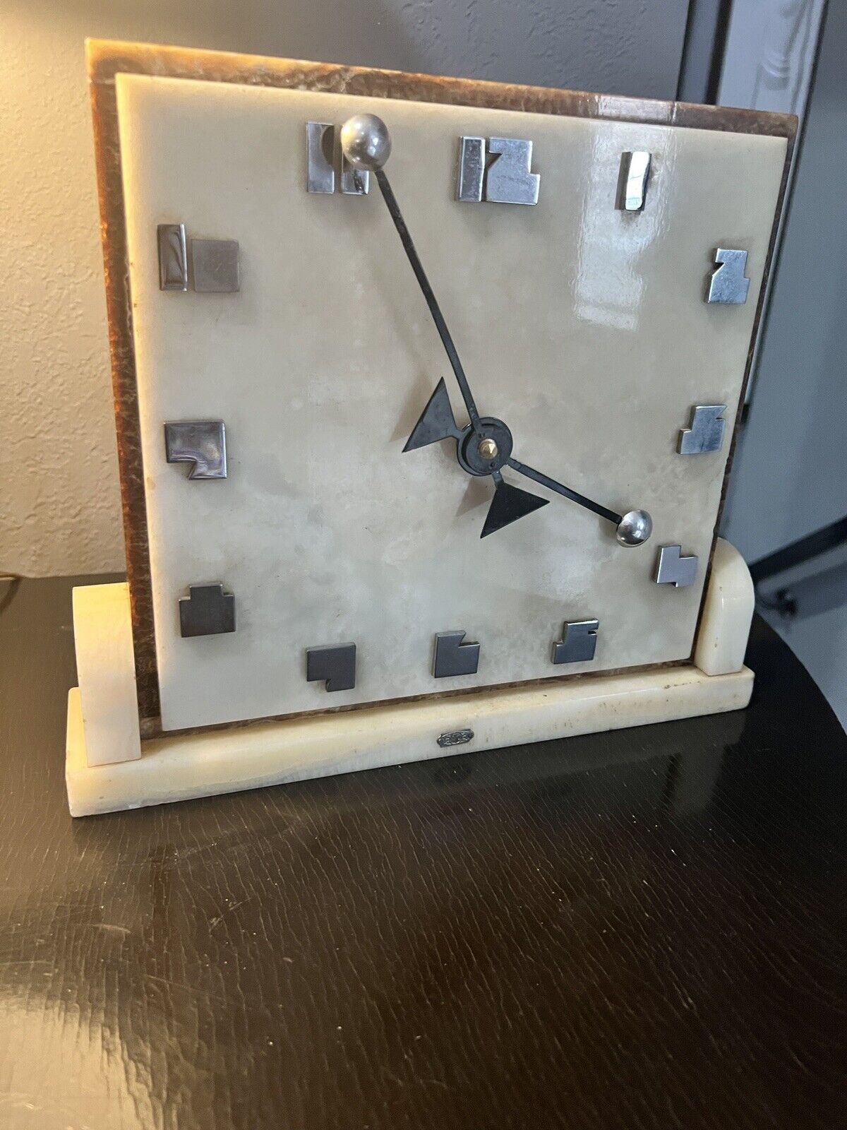 Rare French Art Deco Large ATO Marble Mantel Clock With Outrageous Numerals