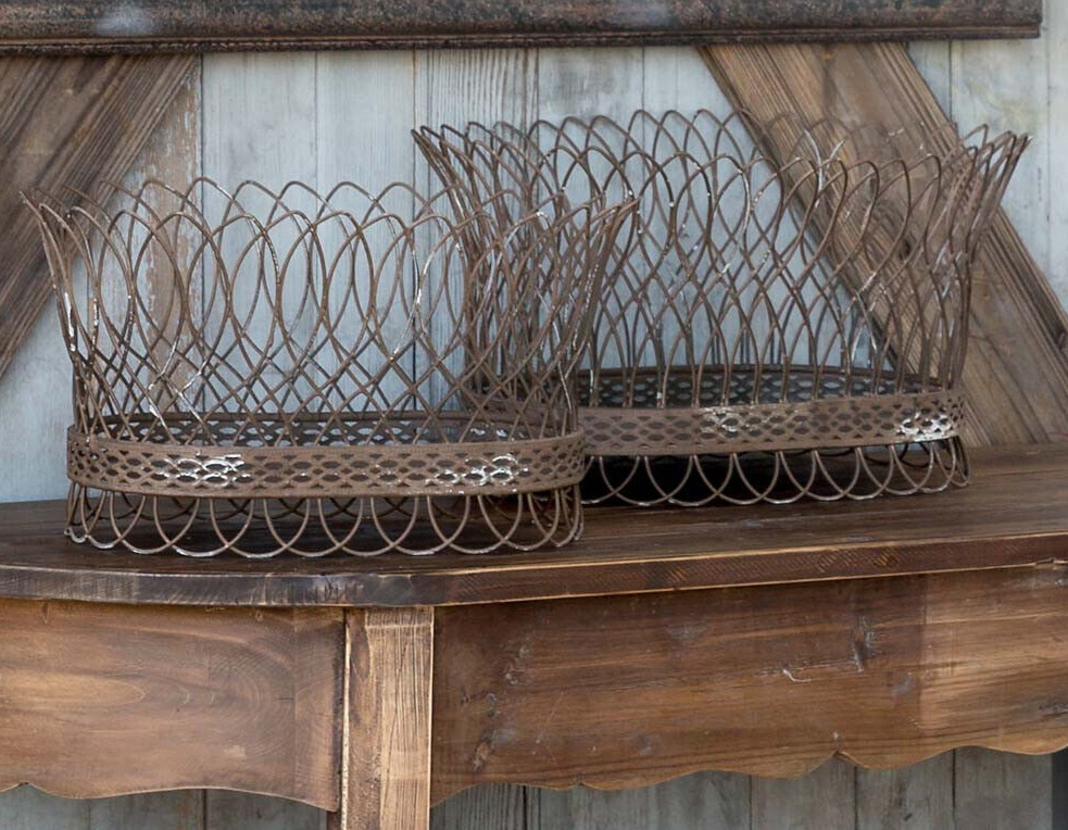 French Wire Basket Set of 2 Metal Baskets