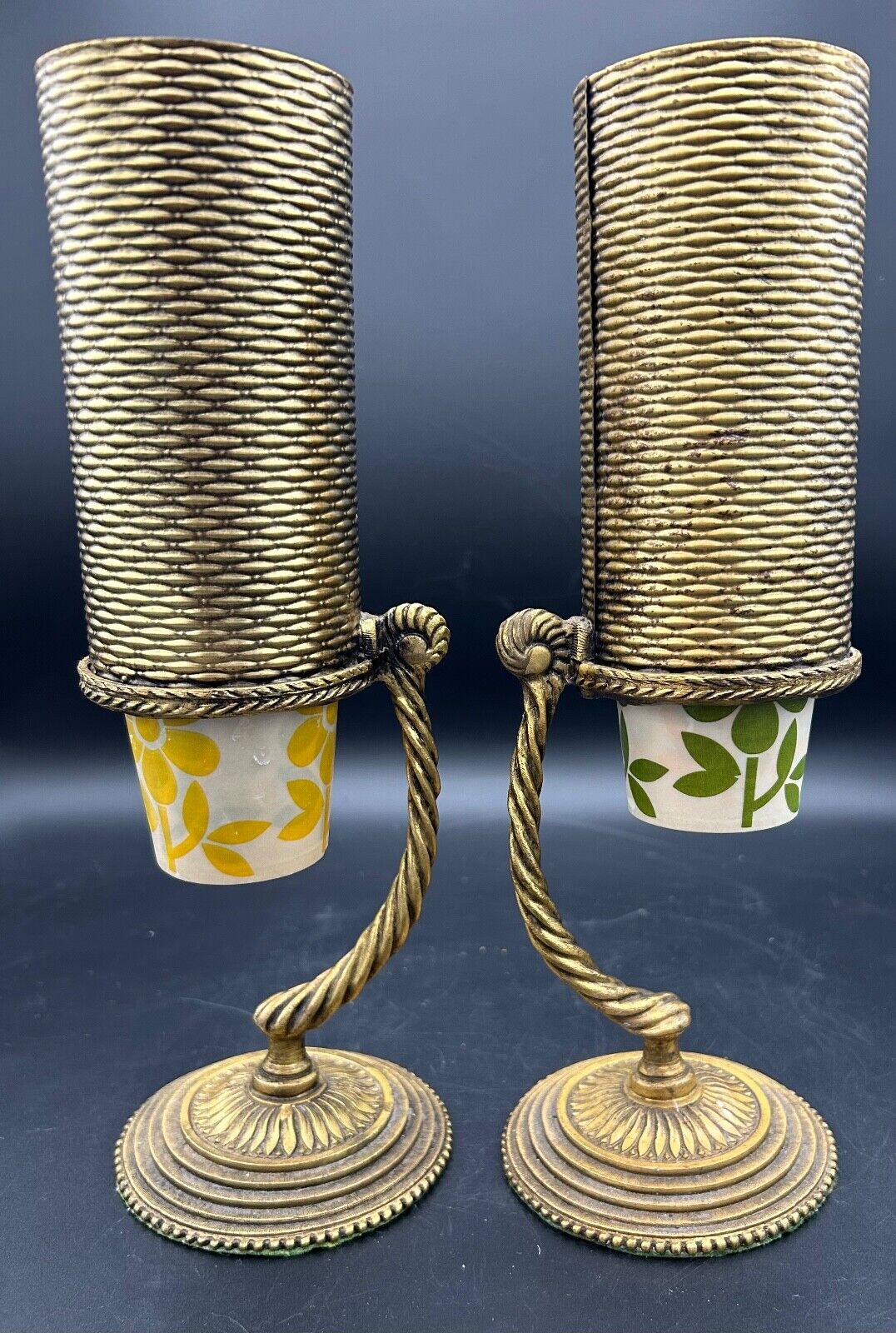 Vintage Brass / Gold Tone Dixie Cup Dispenser Yours and Mine (set of 2)