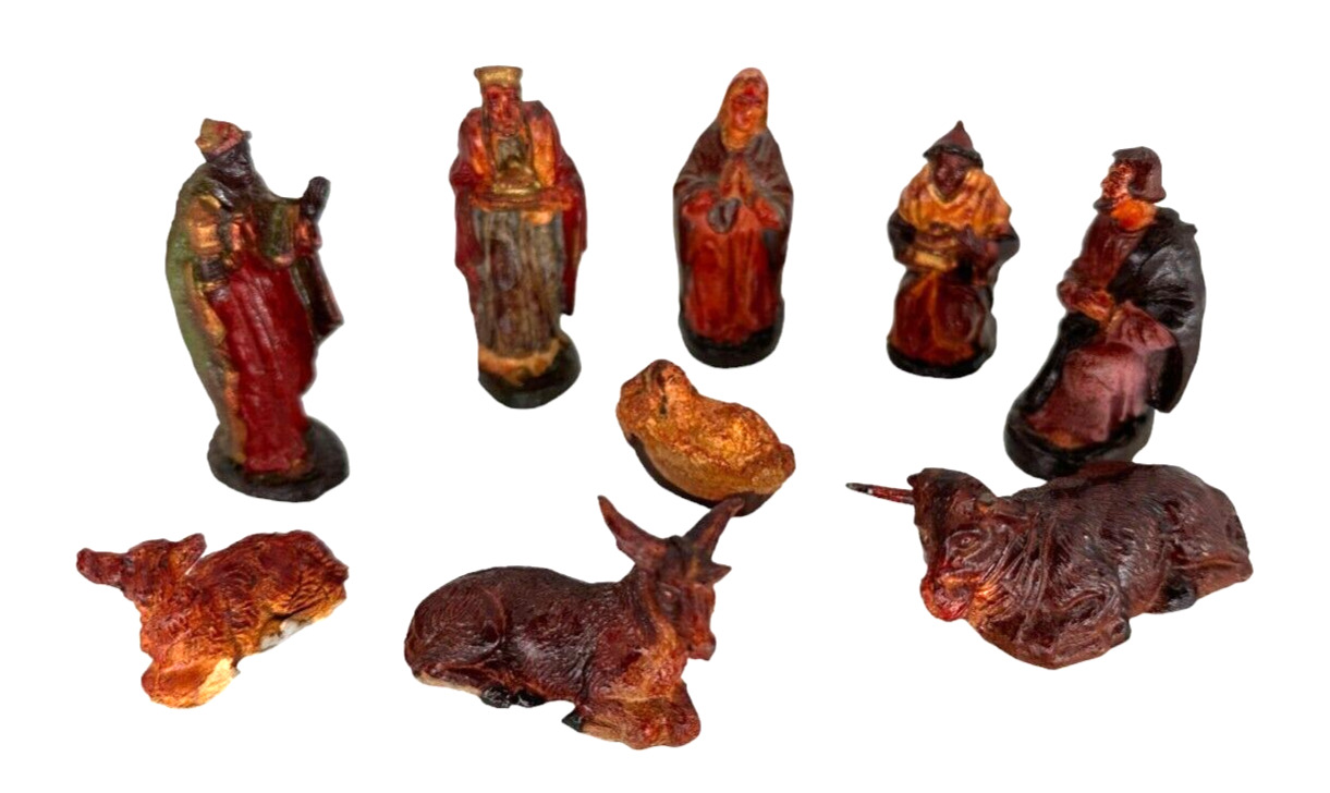 Vintage Nativity Creche Italy Chialu 13 Piece Set Figures Holy Family Hand Pain