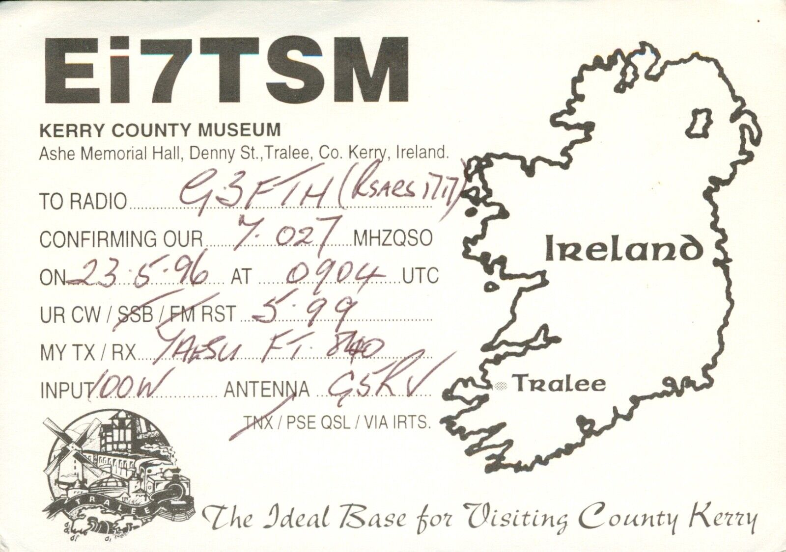 1 x QSL Card Radio Ireland EI7TSM Kerry County Museum 1996 ≠ R1026