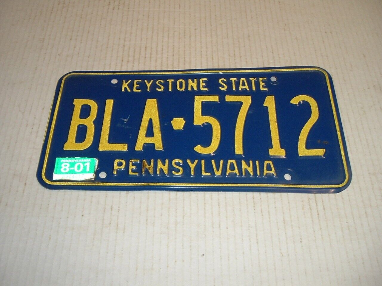 2001 Pennsylvania Keystone State License Plate BLA 5712