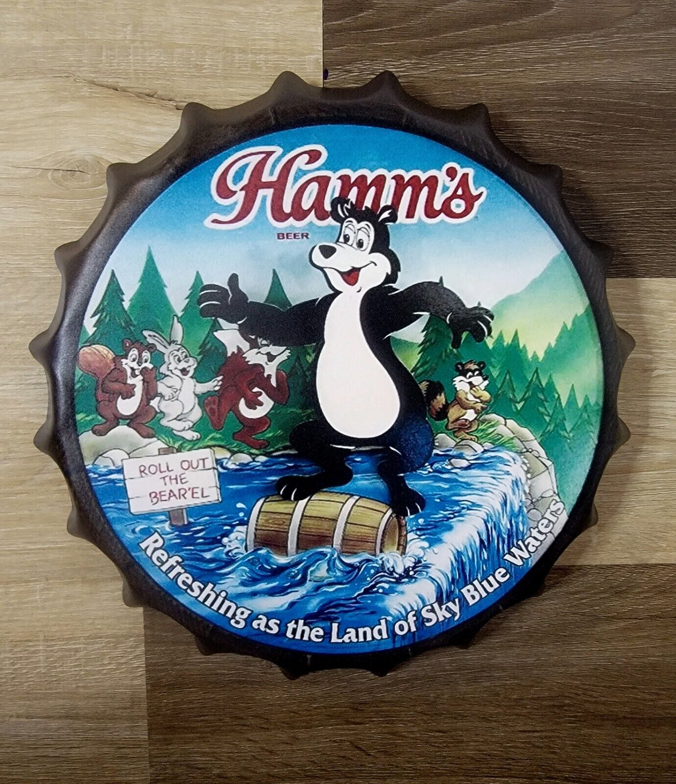 Hamm\'s Beer Roll Out The Bear’el  Sign Dancing Bear on Barrel Metal Sign New 