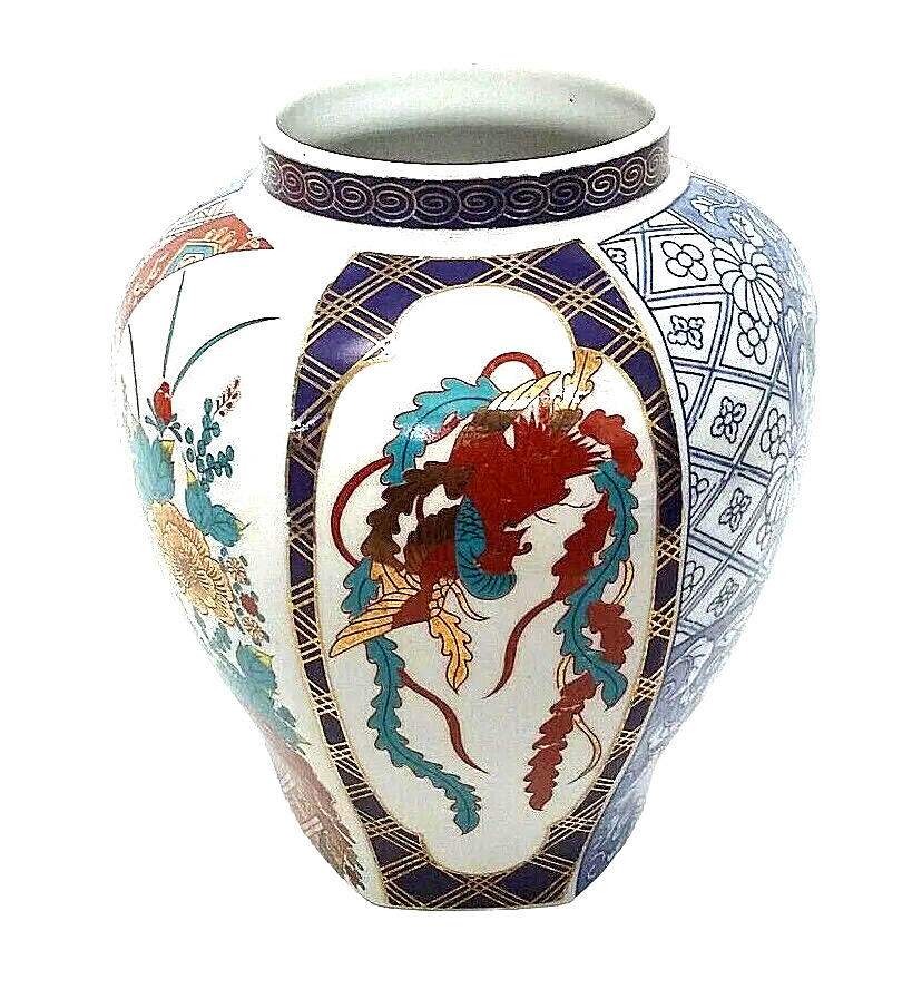 Vintage Japanese Porcelain Temple Jar Vase 6 Colors Panels  Flowers