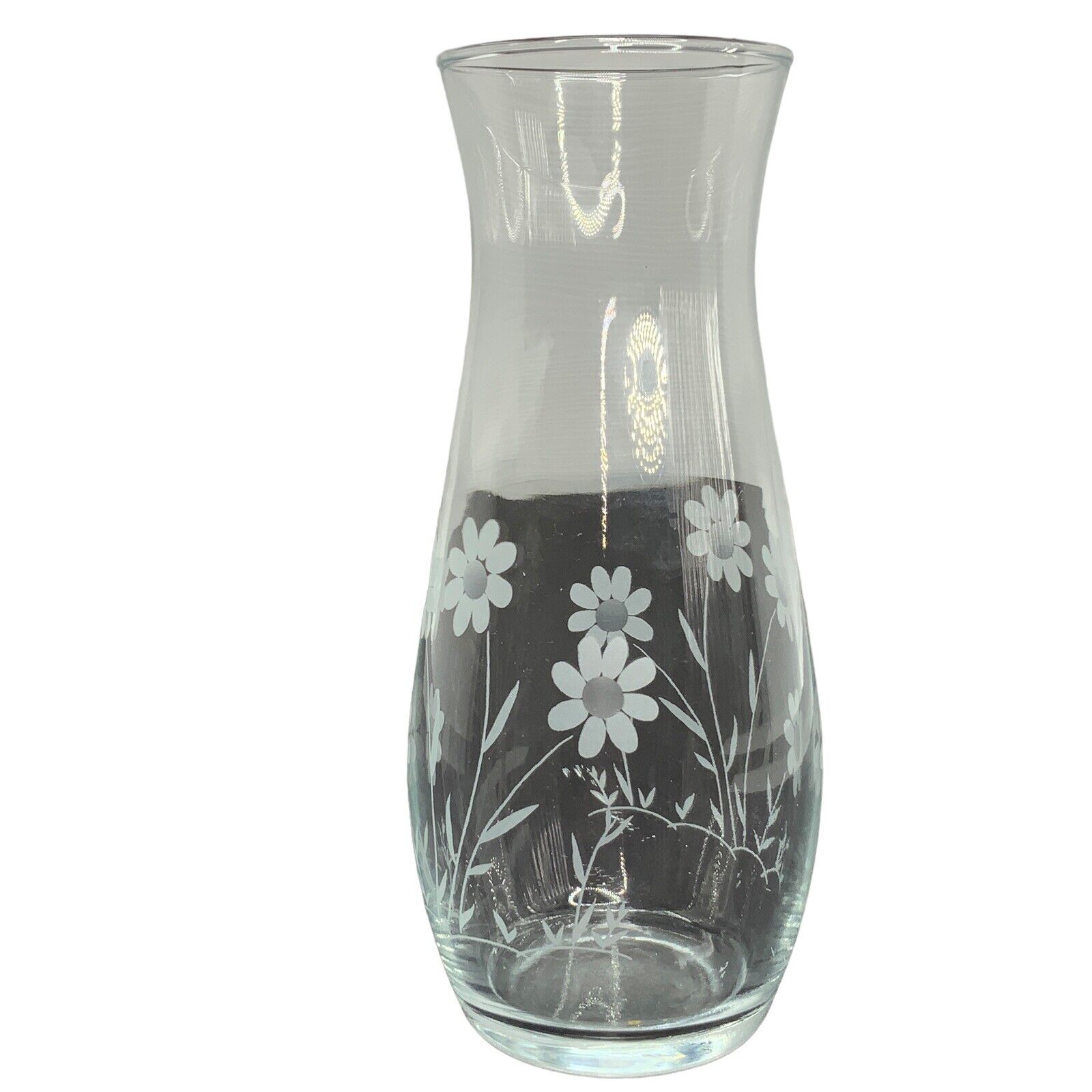 Pasabahce Etched Clear Glass Vase With Flowers 6.75\