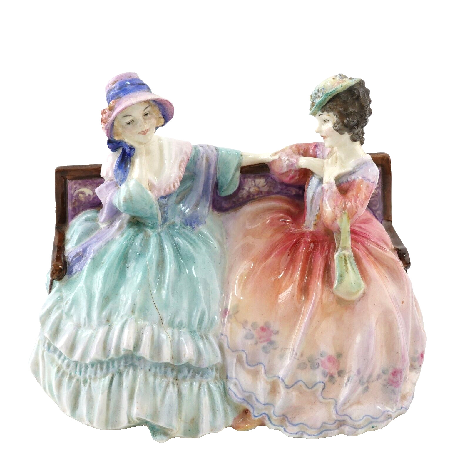 Rare Royal Doulton “The Gossips” In Turquoise & Pink Dresses HN1426 * Crack
