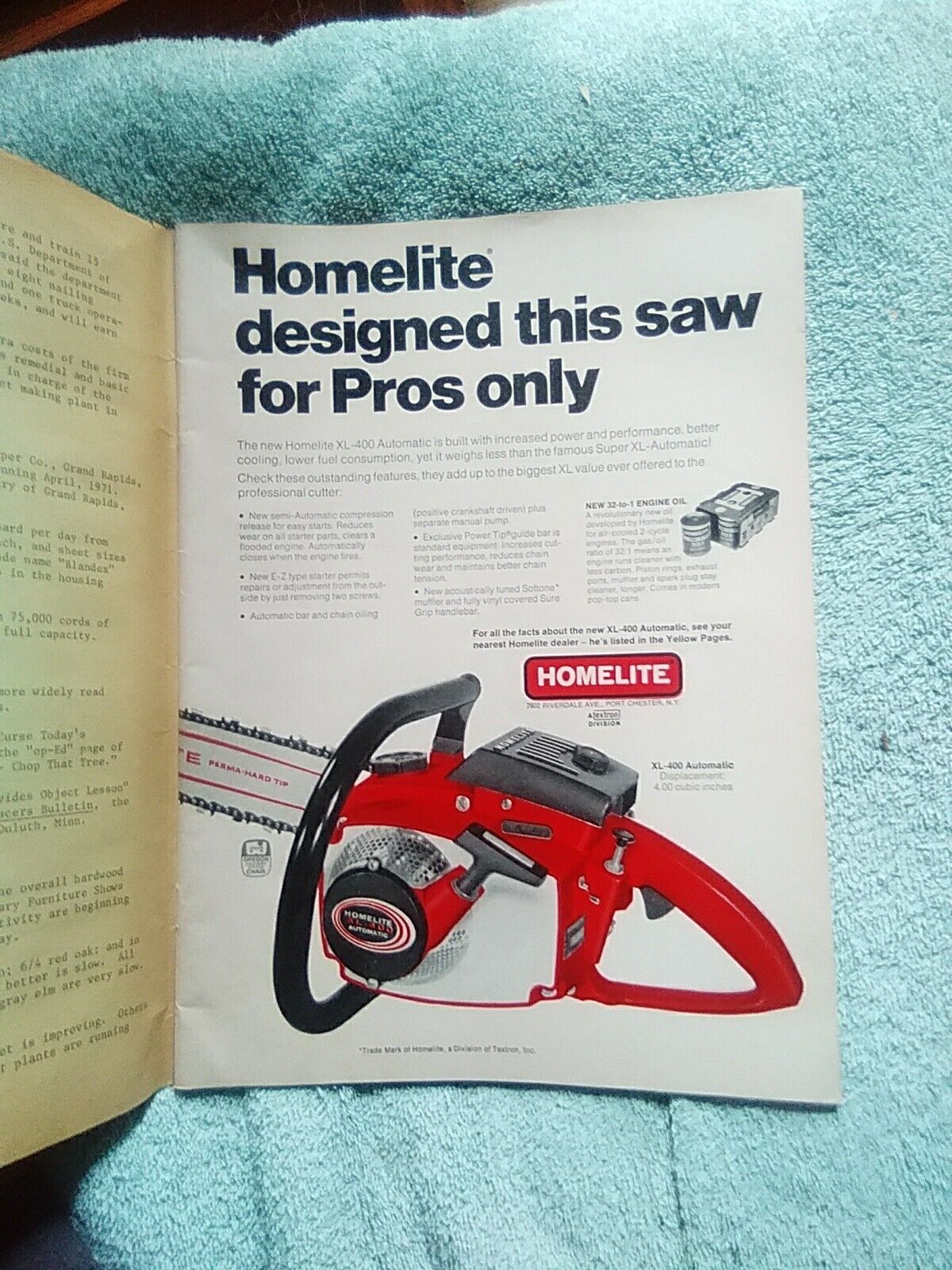 1971 Homelite XL-400Chain Saw Print Ad- The Northern Logger Magazine, Oregon ++