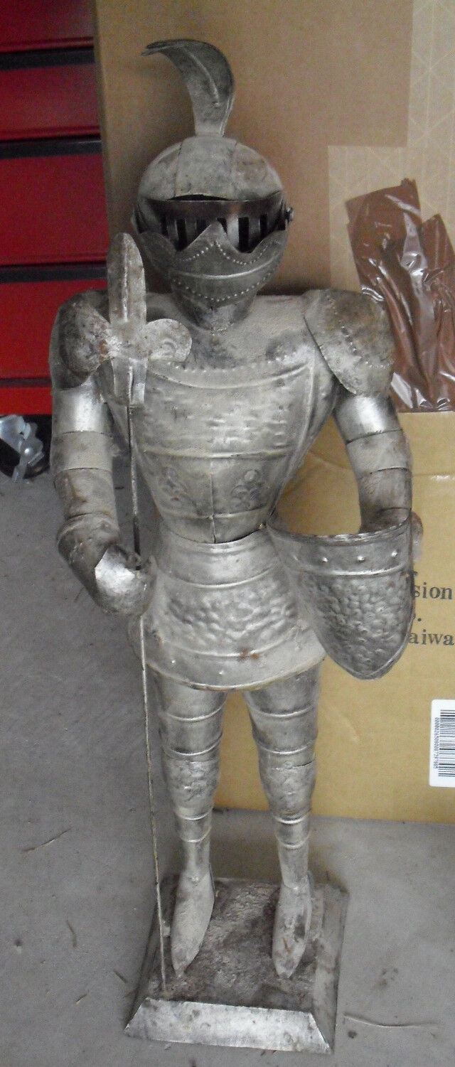 Unique HUGE Vintage Aluminum or Tin Warrior in Suit of Arms 28\
