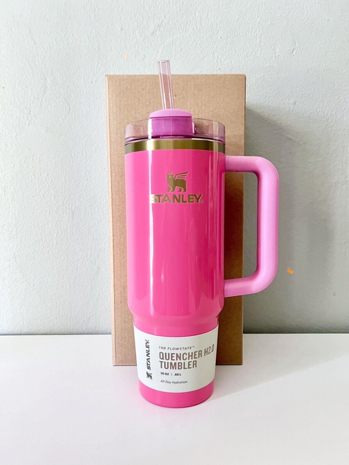 Stanley Cup Pink Parade Tumbler 30 Oz Flowstate Quencher 2024 Gold Accents