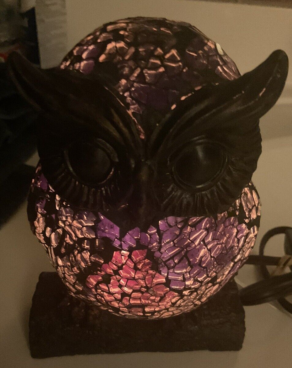 Tiffany Style Mosaic Stained Glass Mosaic Owl Night Light Table Lamp 7”