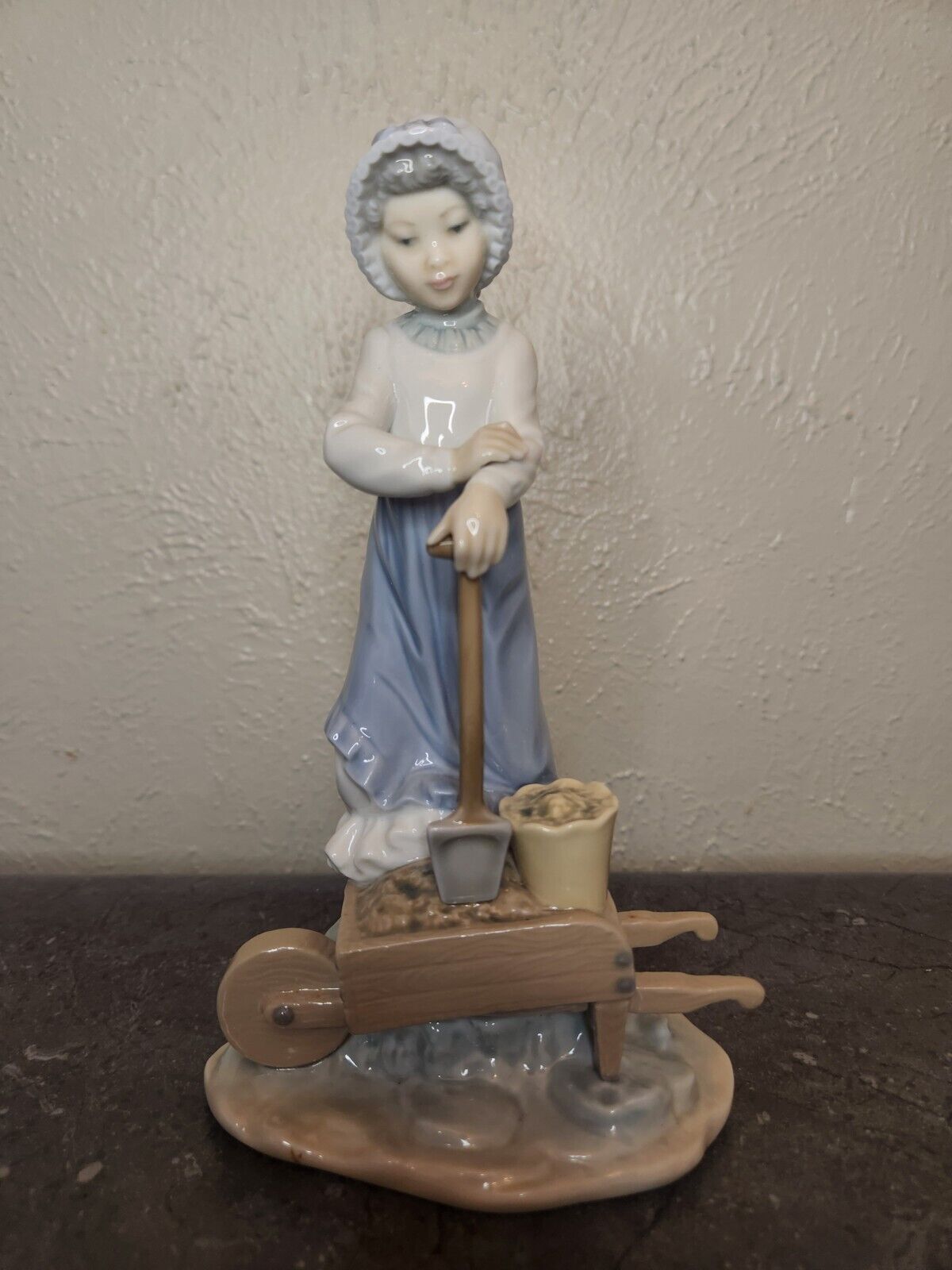 Lladro Nao Figurine Garden Girl #410 Wheelbarrow Shovel