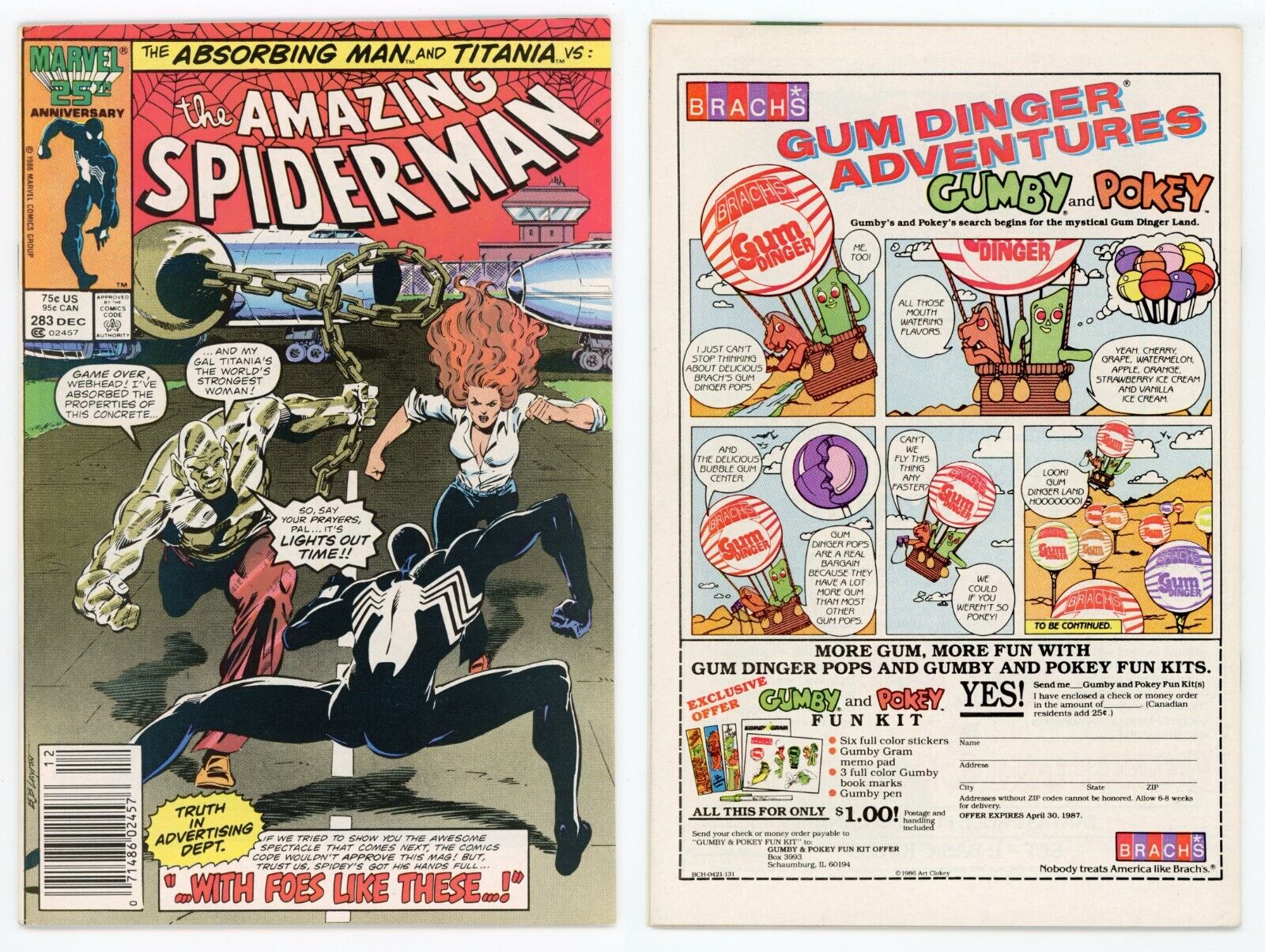 Amazing Spider-Man #283 (NM- 9.2) MARK JEWELERS Insert Absorbing Man 1986 Marvel