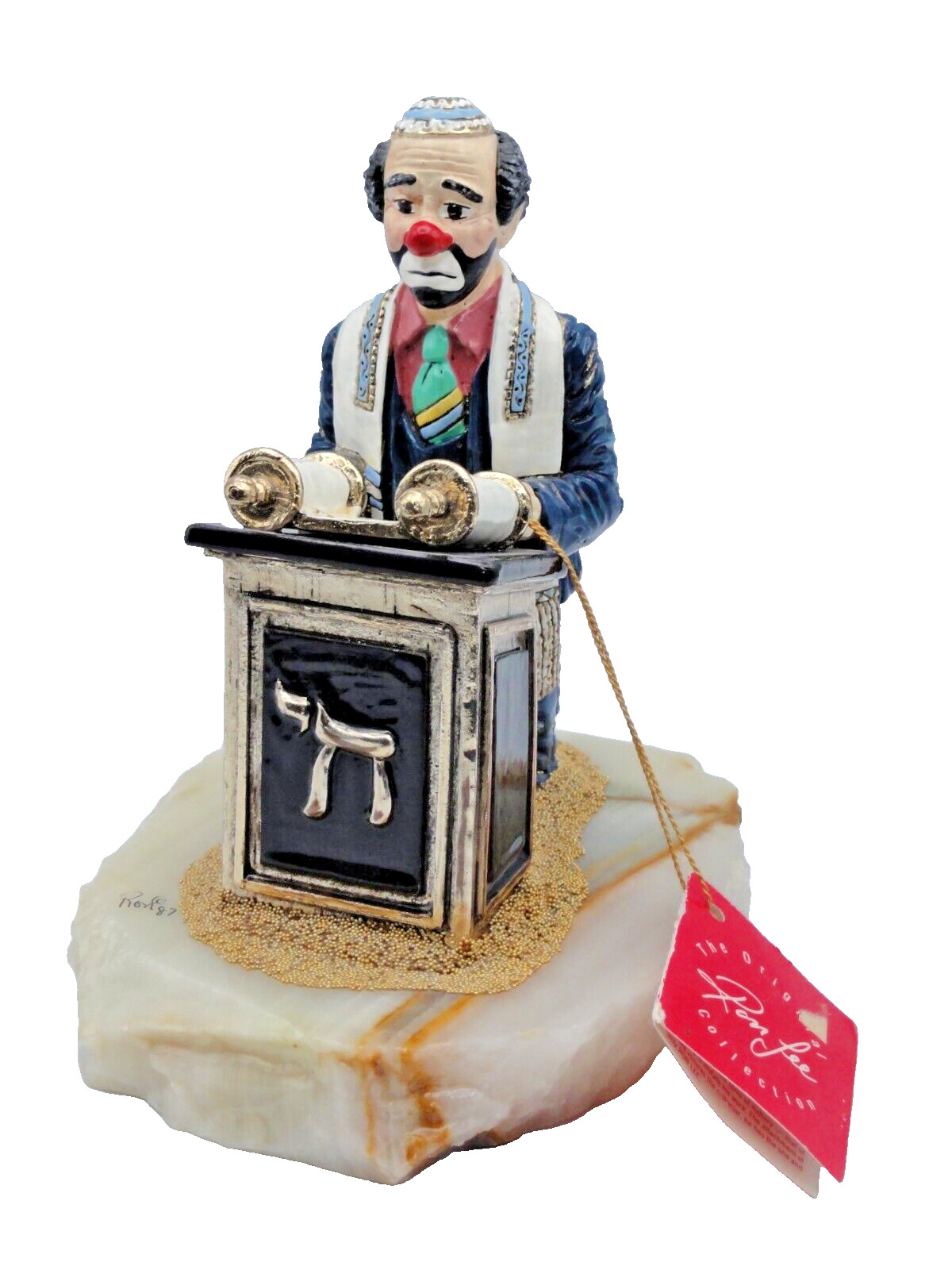Vintage 1987 Ron Lee Clown Sculpture Jewish Rabbi Torah on Imported Onyx - 24kt