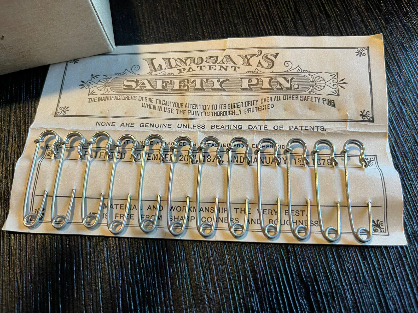 Antique Lindsay’s Safety Pins 1877/1878