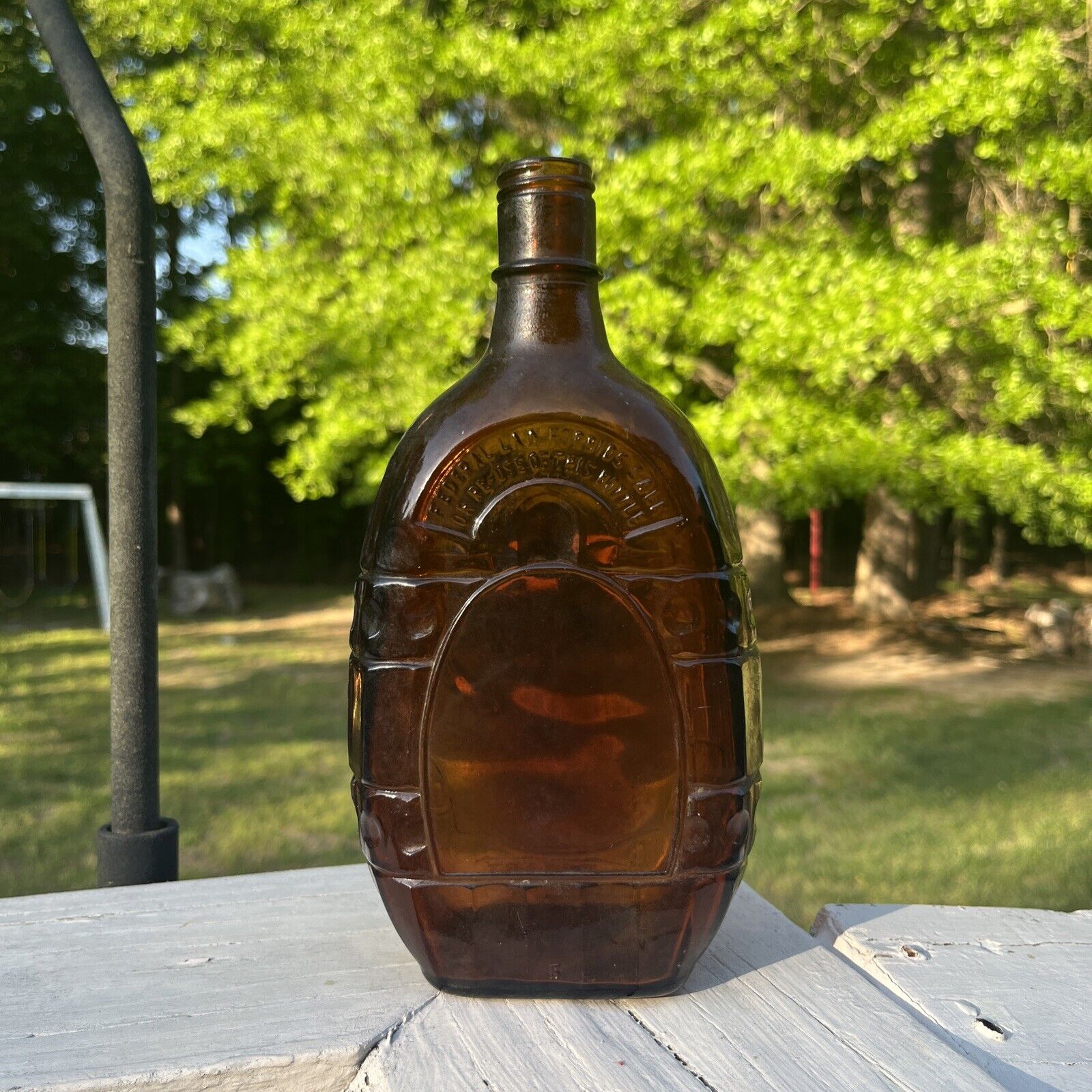 Vintage 1940s Amber Brown Whiskey Bottle Decorative Glass Calvert 4/5 Quart