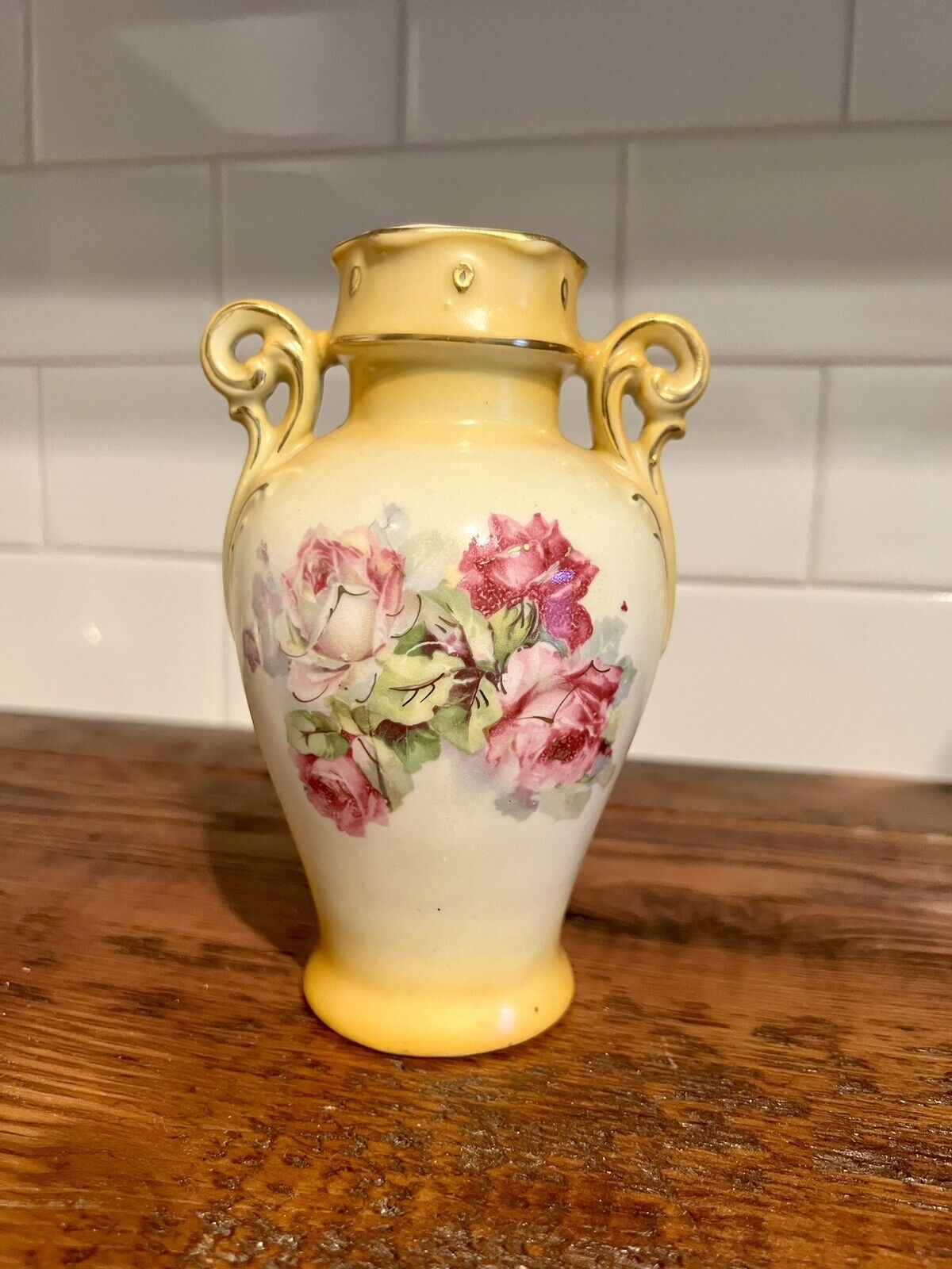 Royal Bruxonia Austria Porcelain Double Handle Vase 6.5” Floral Pattern