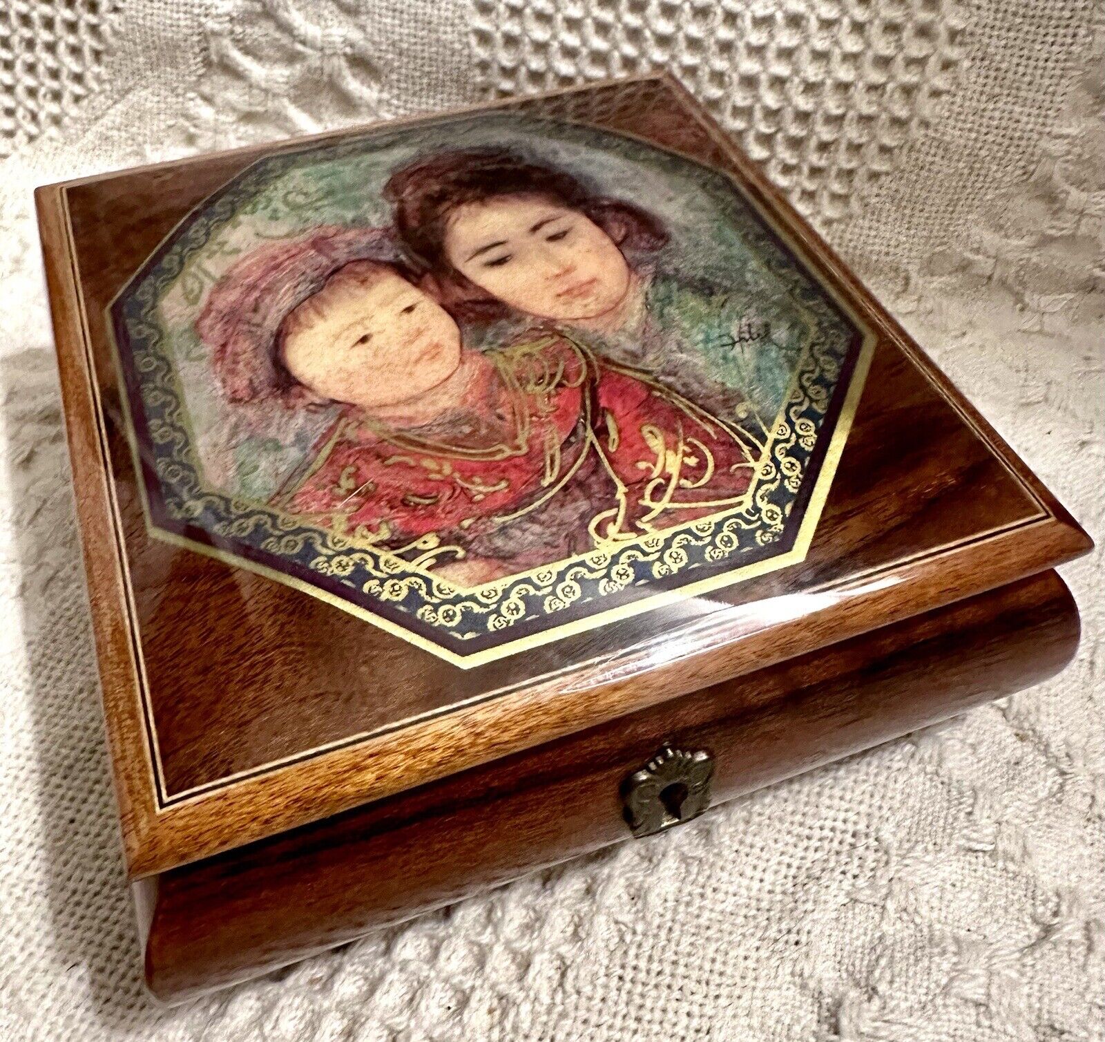 Vtg Edna Hibel Jewelry Music Box Mother&Child Art On Reuge🤚🏽made Italy Signed