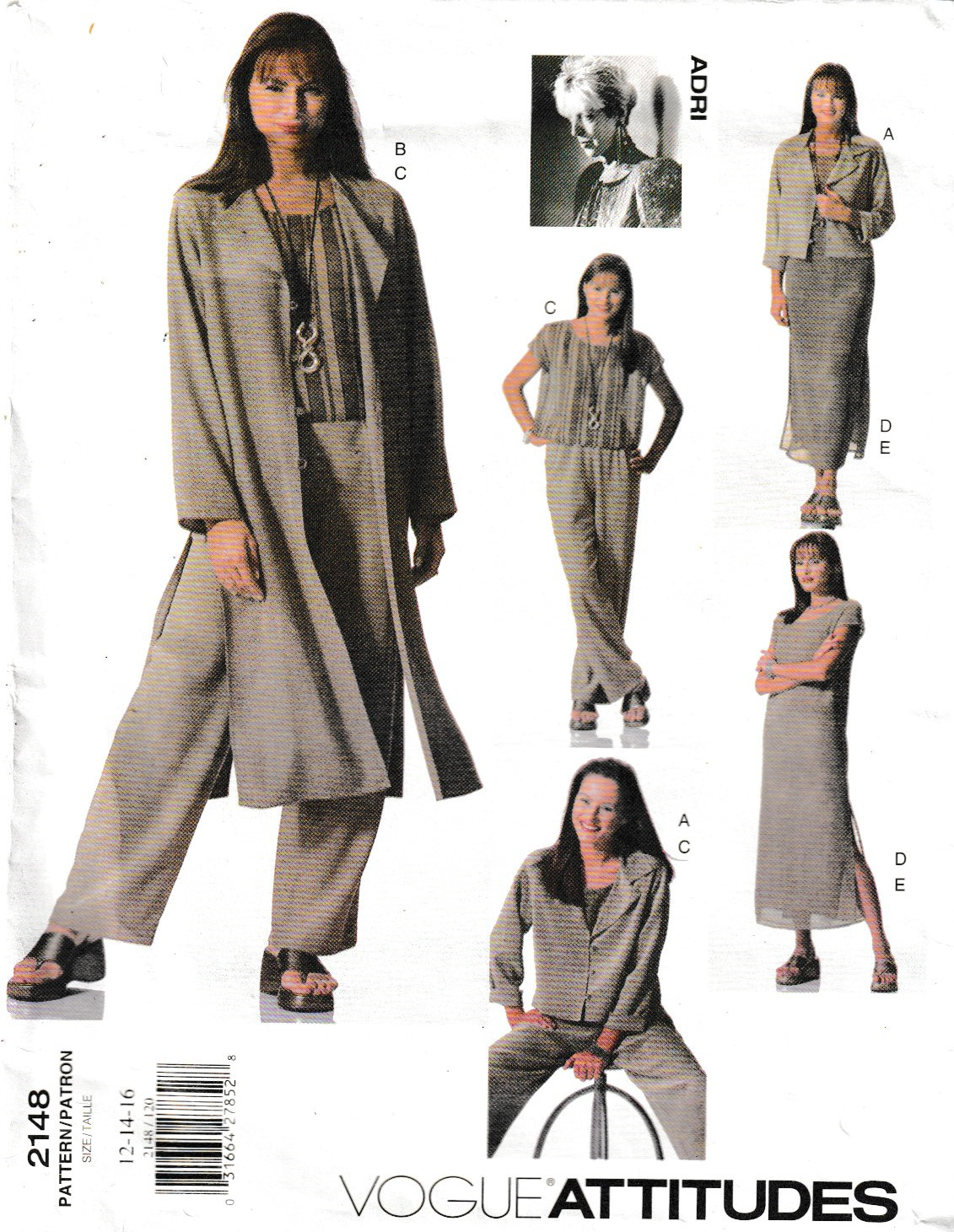 Vogue Attitudes Pattern 2148, Misses/Petite Jacket Pants Skirt, Size 12-16, FF