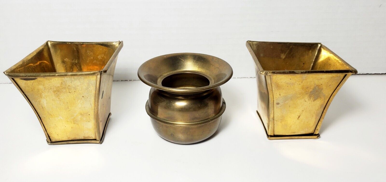Set Of 3 Vintage Solid Brass Bowl Vases India Small Pots Plant