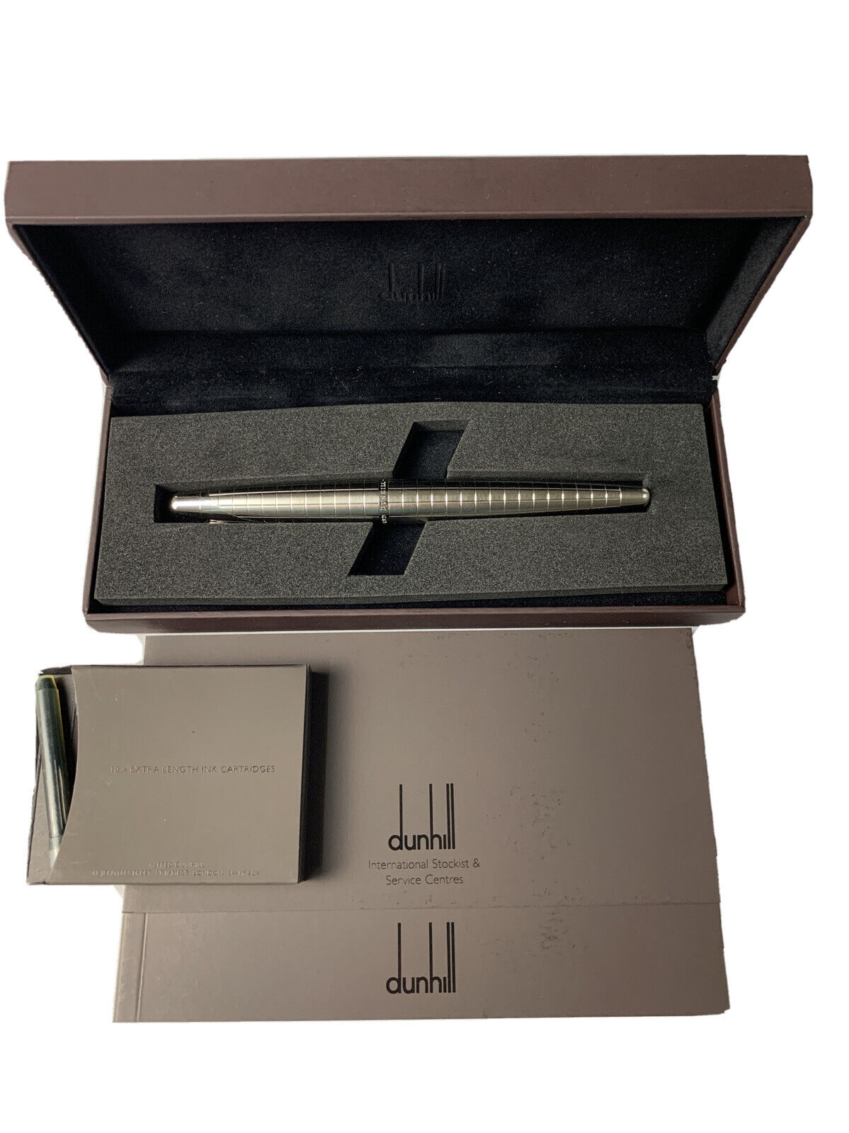 Dunhill AD2000 Brushed Stainless Steel Fountain Pen 18K Torpedo Shape EXTRAS NIB