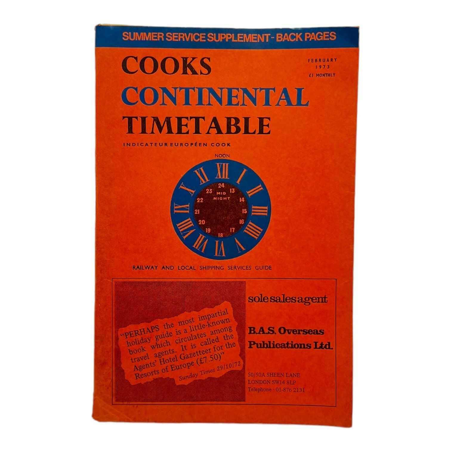 February 1973 Thomas Cook Continental Railway & Local Shipping Services Guide
