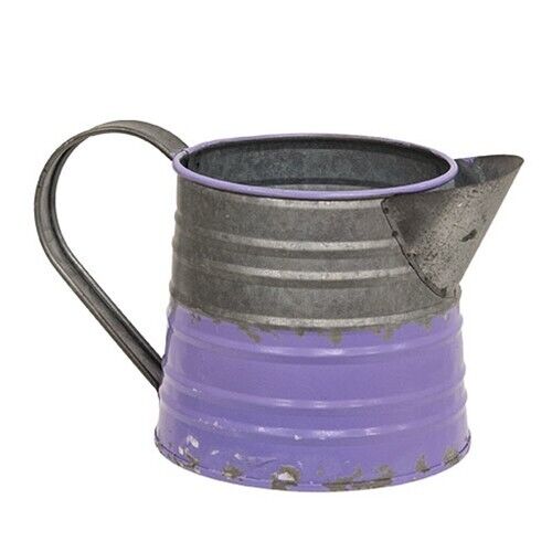 NEW FARMHOUSE PITCHER VIOLET PURPLE Country Rustic Metal Vase Distressed 4