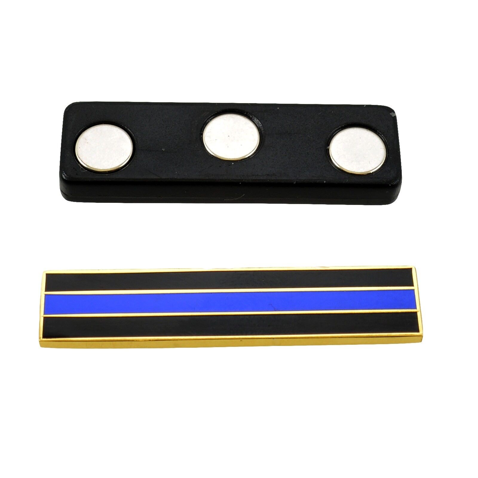 Magnetic Thin Blue Line Police Citation Bar Mourning Pin Gold Uniform Merit 