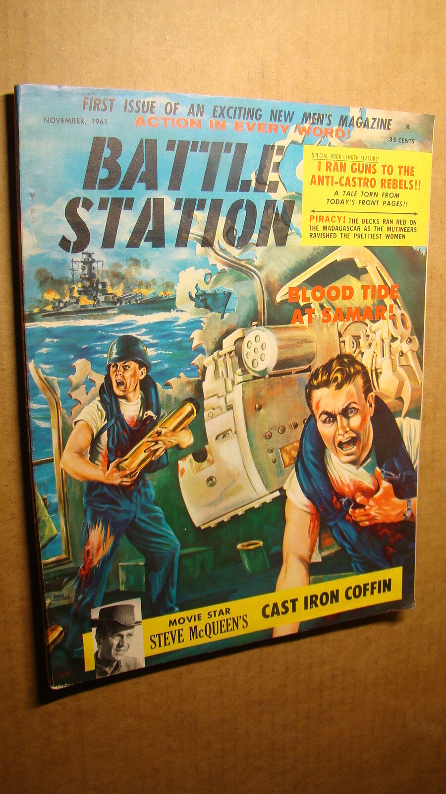 MEN'S ADVENTURE MAG - BATTLE STATION 1 *SOLID* 1961 CAST IRON COFFIN SEX AT SEA