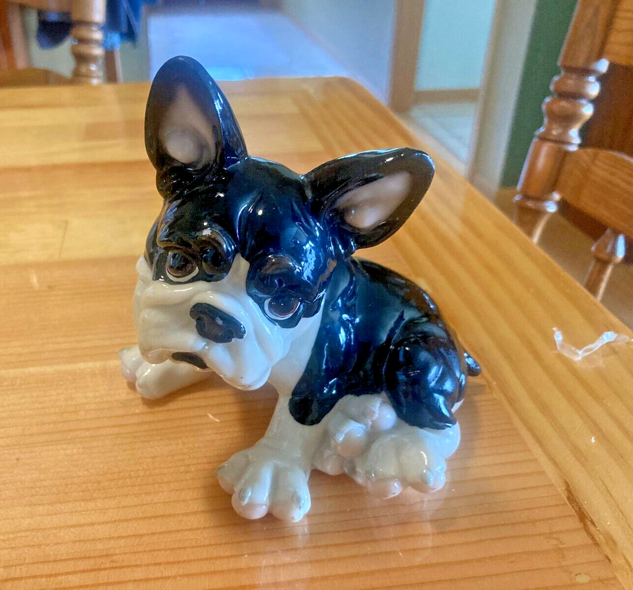 VTG Cute Boston Terrier French Bulldog Puppy Dog Figurine Ceramic 4” Tall