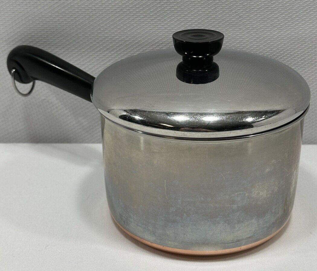 Vintage REVERE WARE 3 Qt. Copper Bottom 1801 Sauce Pan Pot With Lid Clinton ILL