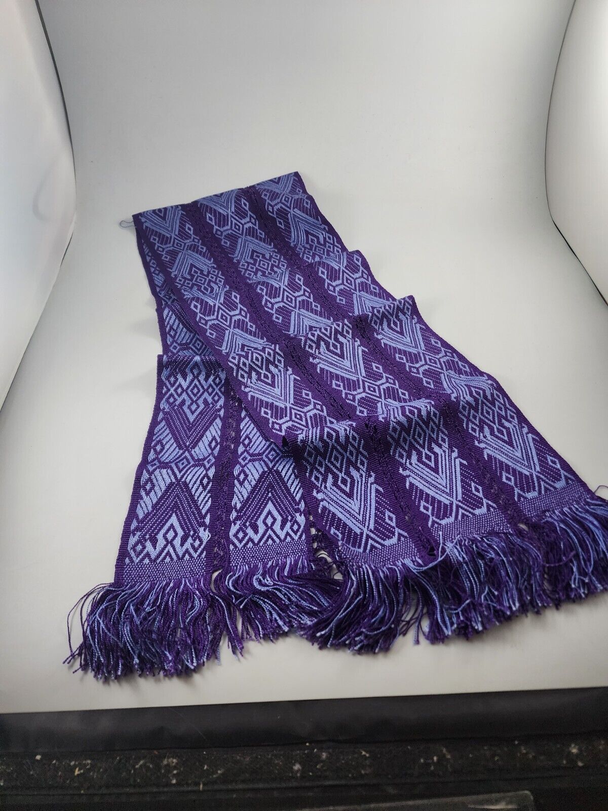 Lithuanian Woven Purple and Light Blue Table Runner Traditional Pattern Stunning
