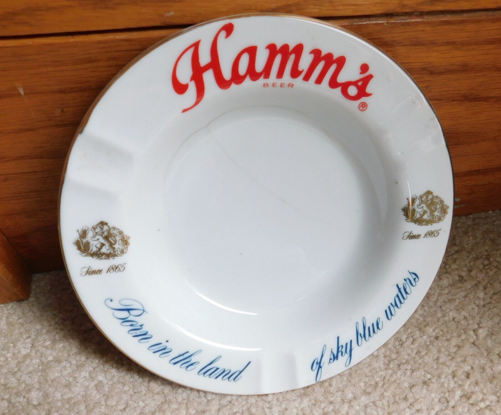 1960s Hamm’s Beer Born In The Land Of Sky Blue Waters Ceramic Ash Tray