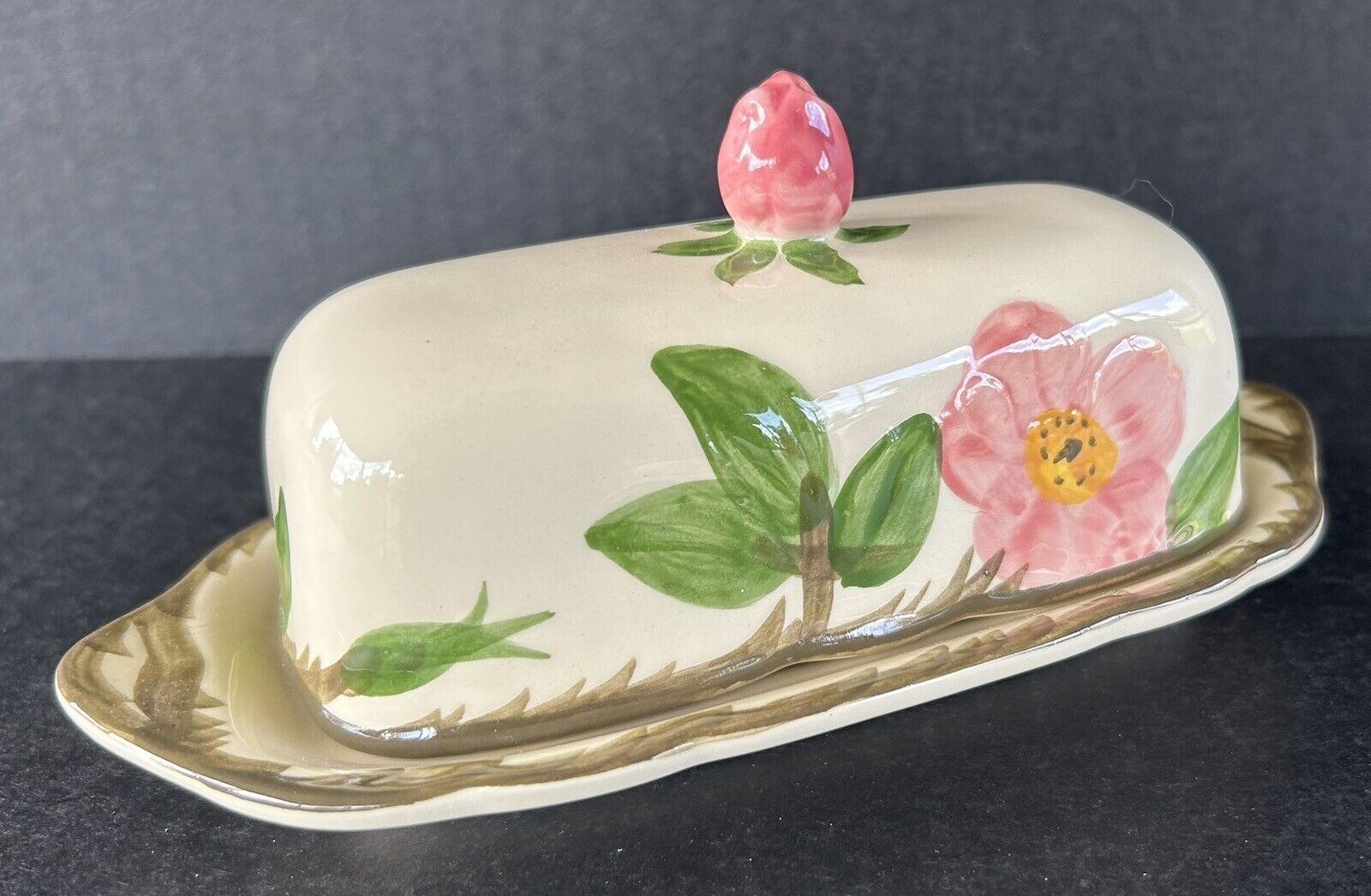 Vintage Franciscan Desert Rose Butter Dish With Lid California USA Flying F