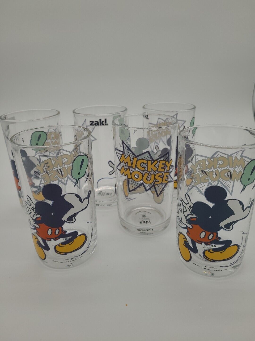 Vtg Mickey Mouse Zak 6 Glasses 