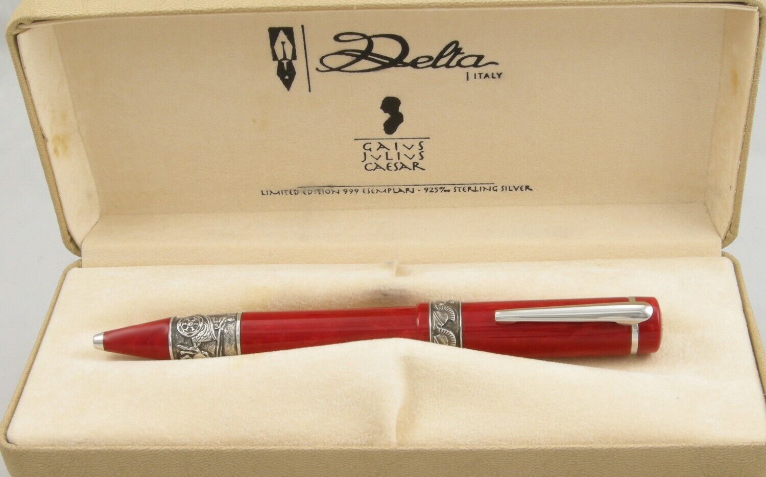 Delta Julius Caesar Red & Sterling Silver Ltd Edition Ballpoint Pen - New In Box