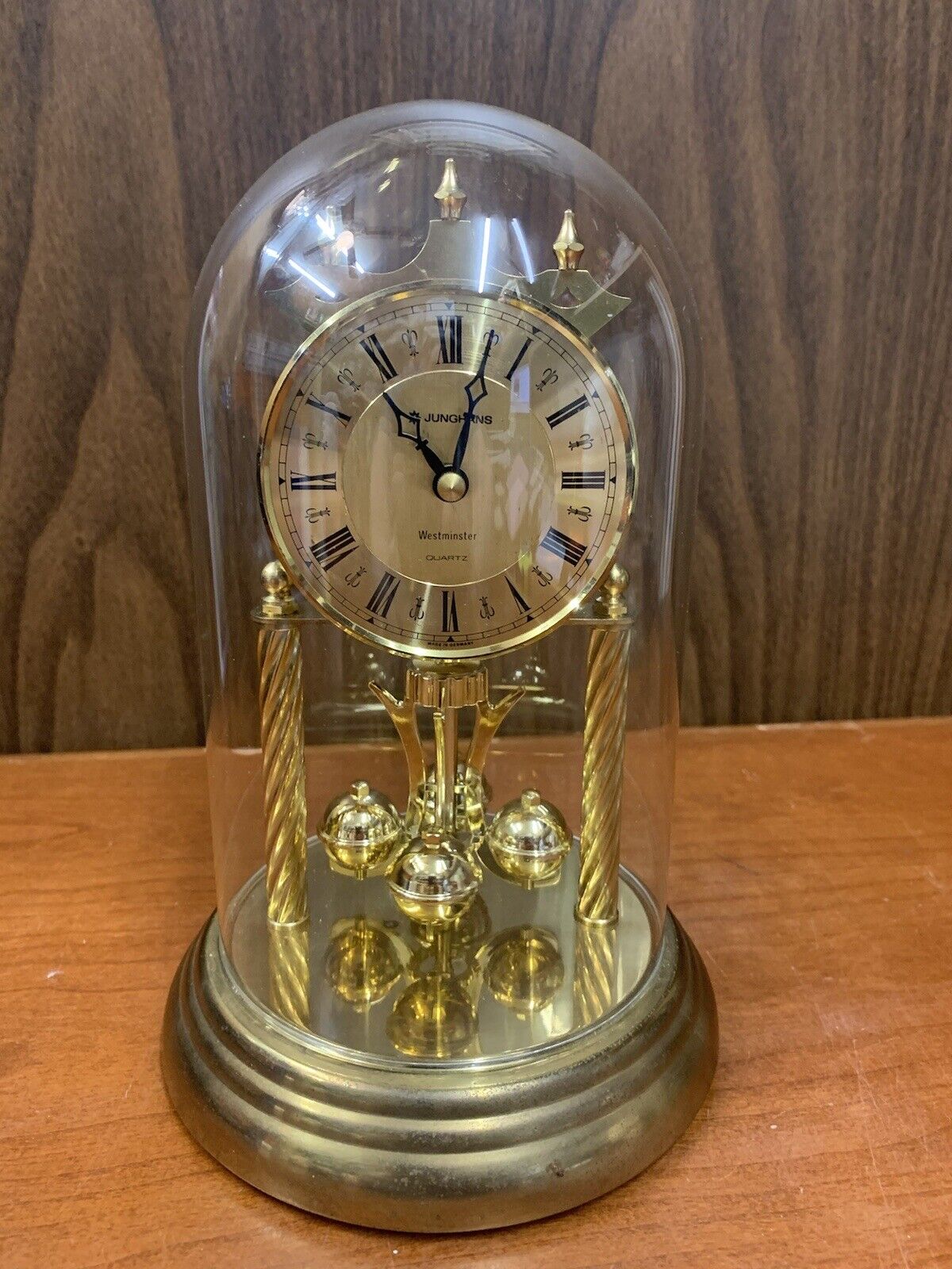 JUNGHANS VINTAGE GLASS DOME CLOCK MADE IN GERMANY. Chimes