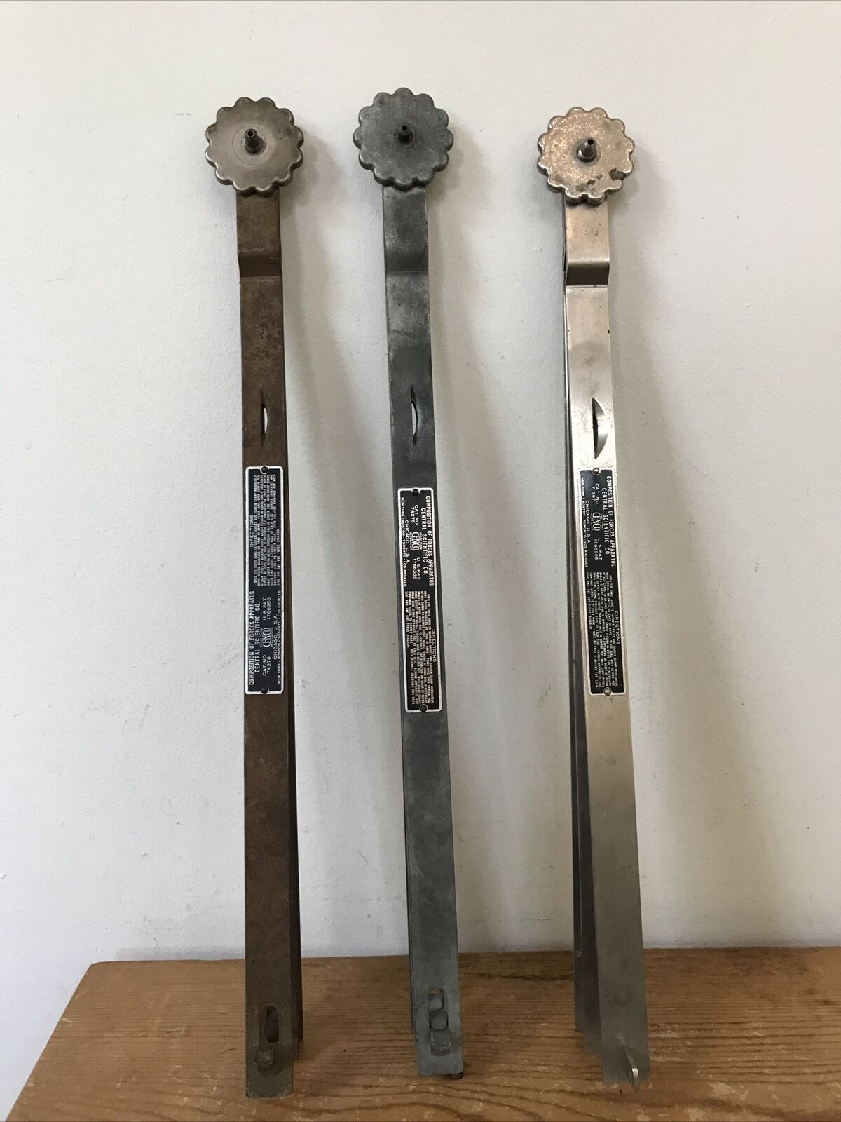 Lot 3 Vtg Antique Cenco Metal Composition of Forces Apparatus Laboratory Tools